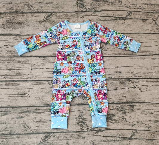 Baby Boys Blue Long Sleeves Cartoon Print Ziooer Romper Preorder