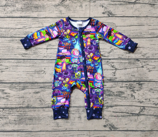 Baby Boys Purple Long Sleeves Cartoon Print Zipper Romper Preorder