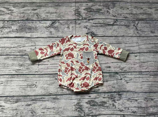 Baby Boys Long Sleeves Romper Brown Camo Deer Pocket Preorder