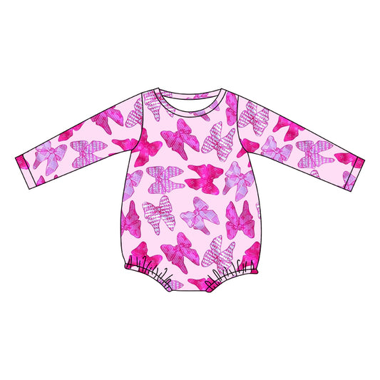 Baby Girls Hot Pink Long Sleeves Bows Print Valentines Romper Preorder