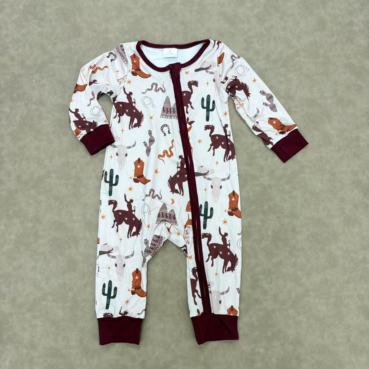 Little Cowboys Baby Western Rodeo Howdy Long Sleeve Zippy Romper One-piece