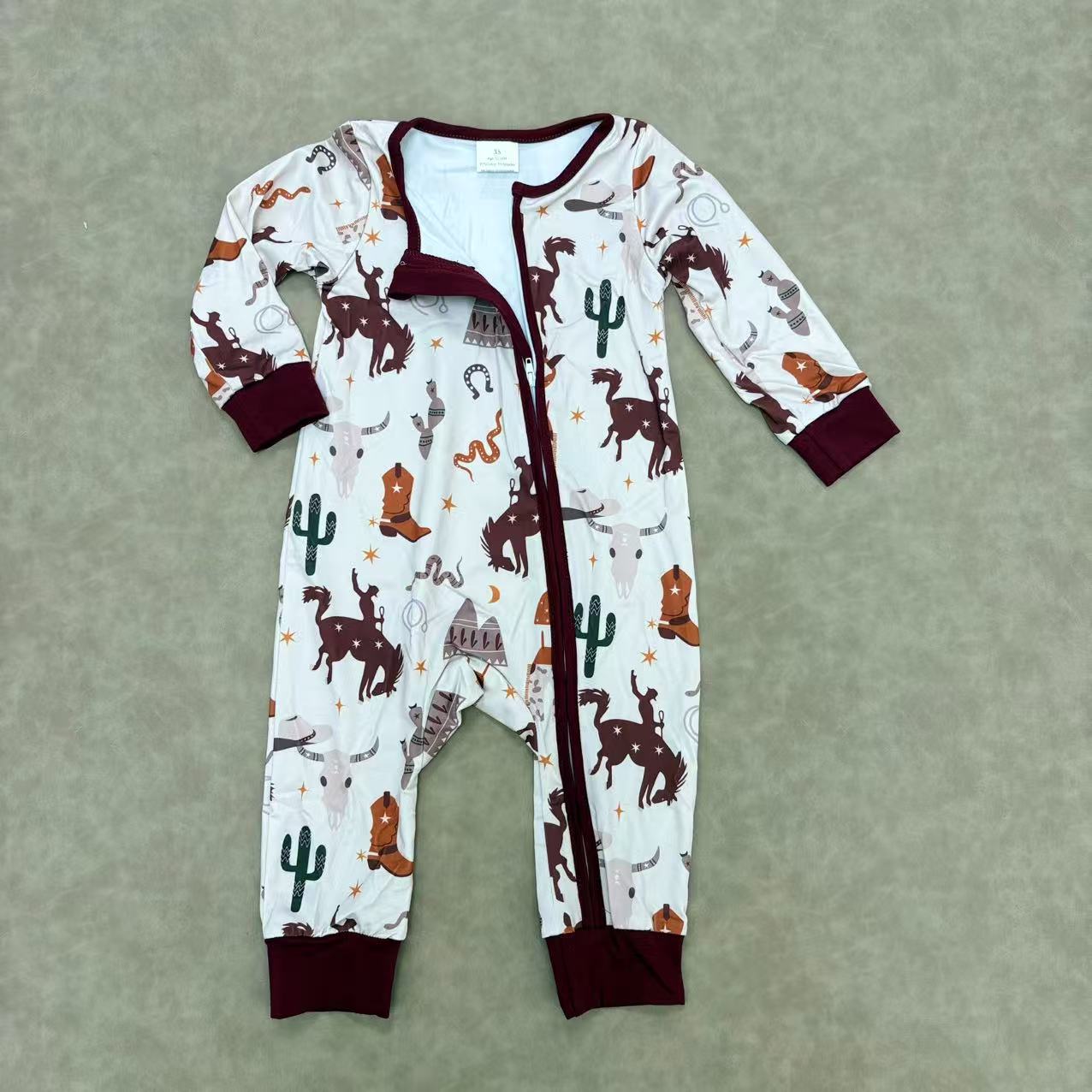 Little Cowboys Baby Western Rodeo Howdy Long Sleeve Zippy Romper One-piece