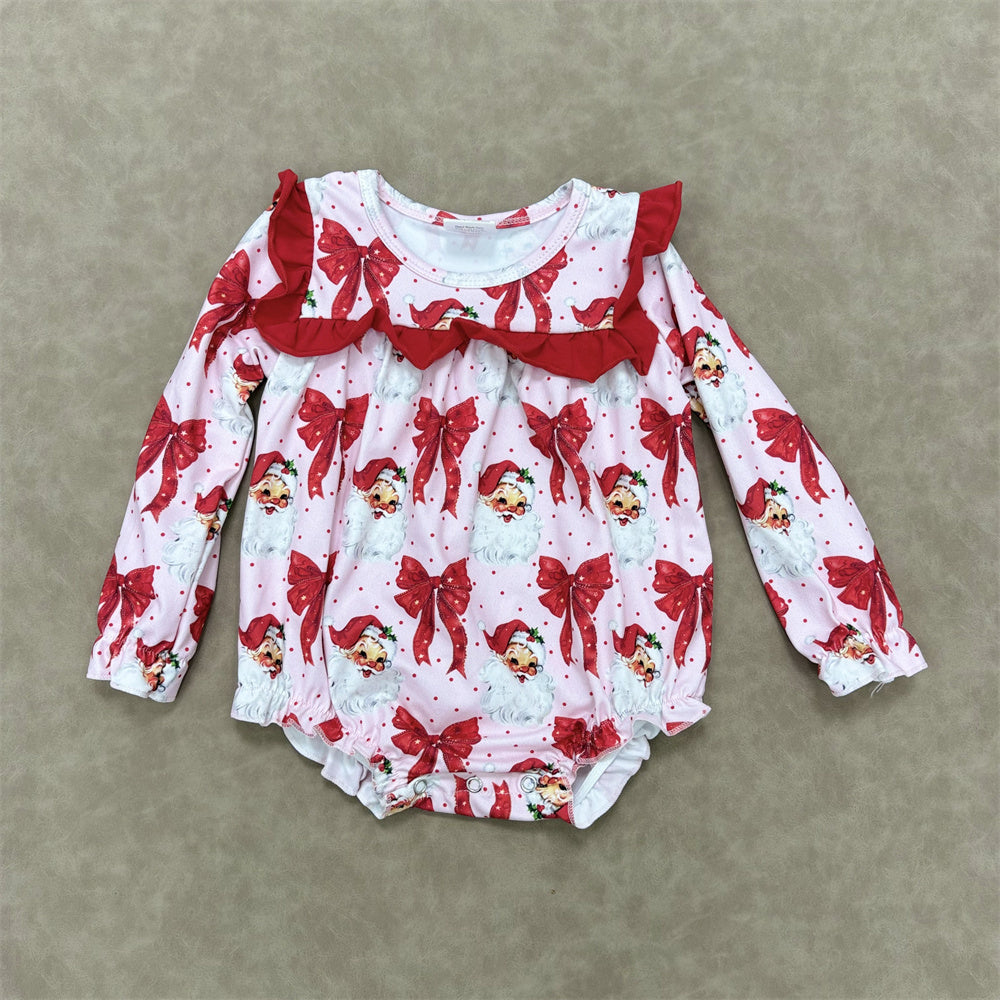 Sibling Girls Christmas Long Sleeve Red Bow Print Santa Clothes