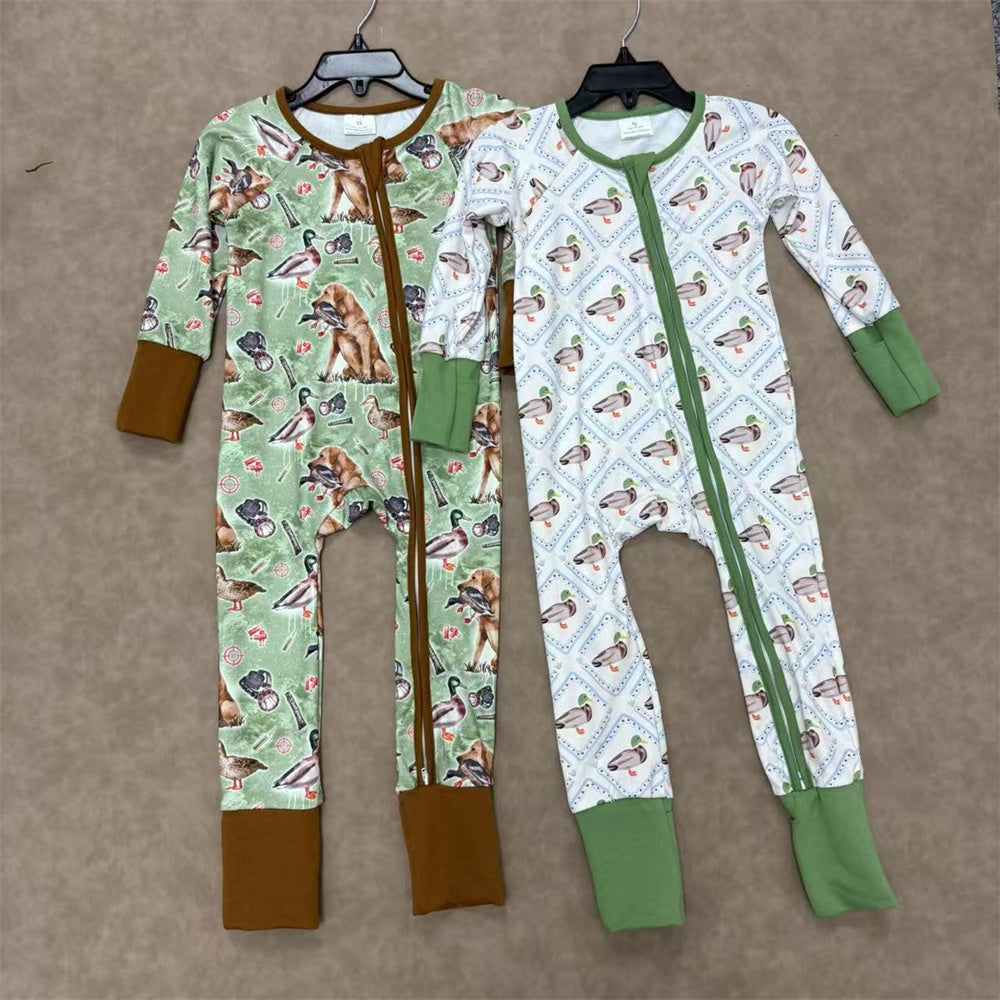 Baby Boys Mallard Duck Long Sleeve Zippy Romper One-piece Bodysuit