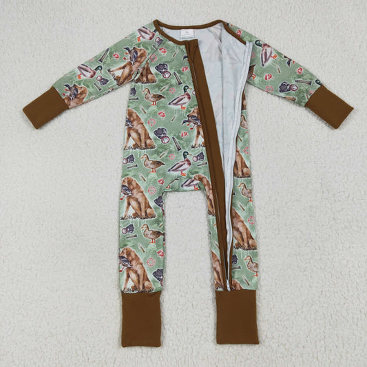 LR2234 Baby Boys Hunting Dog Long Sleeve Zip Romper