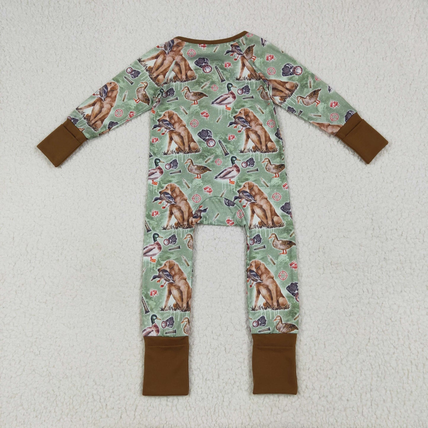 LR2234 Baby Boys Hunting Dog Long Sleeve Zip Romper