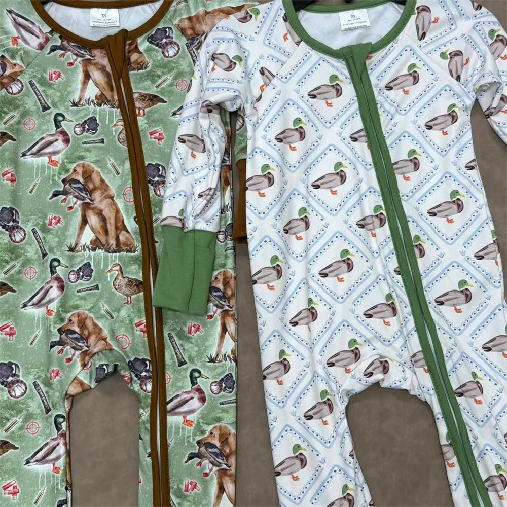 Baby Boys Mallard Duck Long Sleeve Zippy Romper One-piece Bodysuit