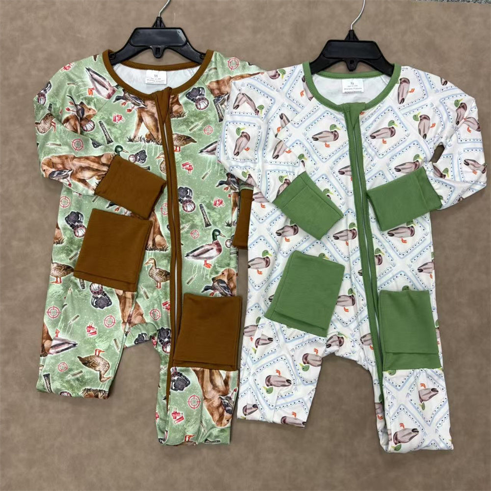 Baby Boys Mallard Duck Long Sleeve Zippy Romper One-piece Bodysuit