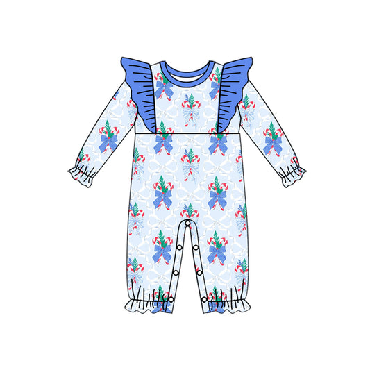 LR2241 Baby Girls Christmas Cane Candy Romper