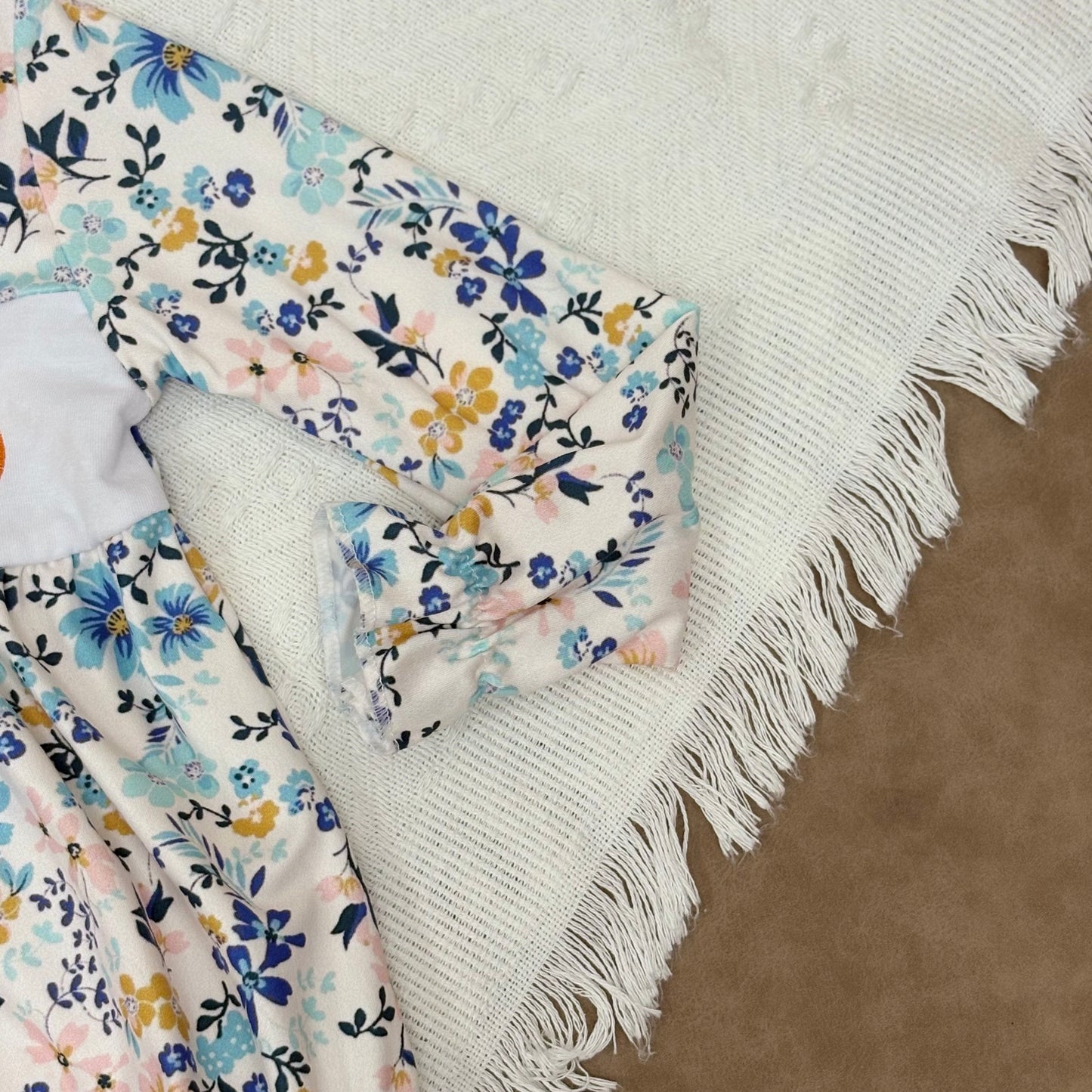 LR2246 Baby Girls Floral Pumpkin Long Sleeve Bubble Romper