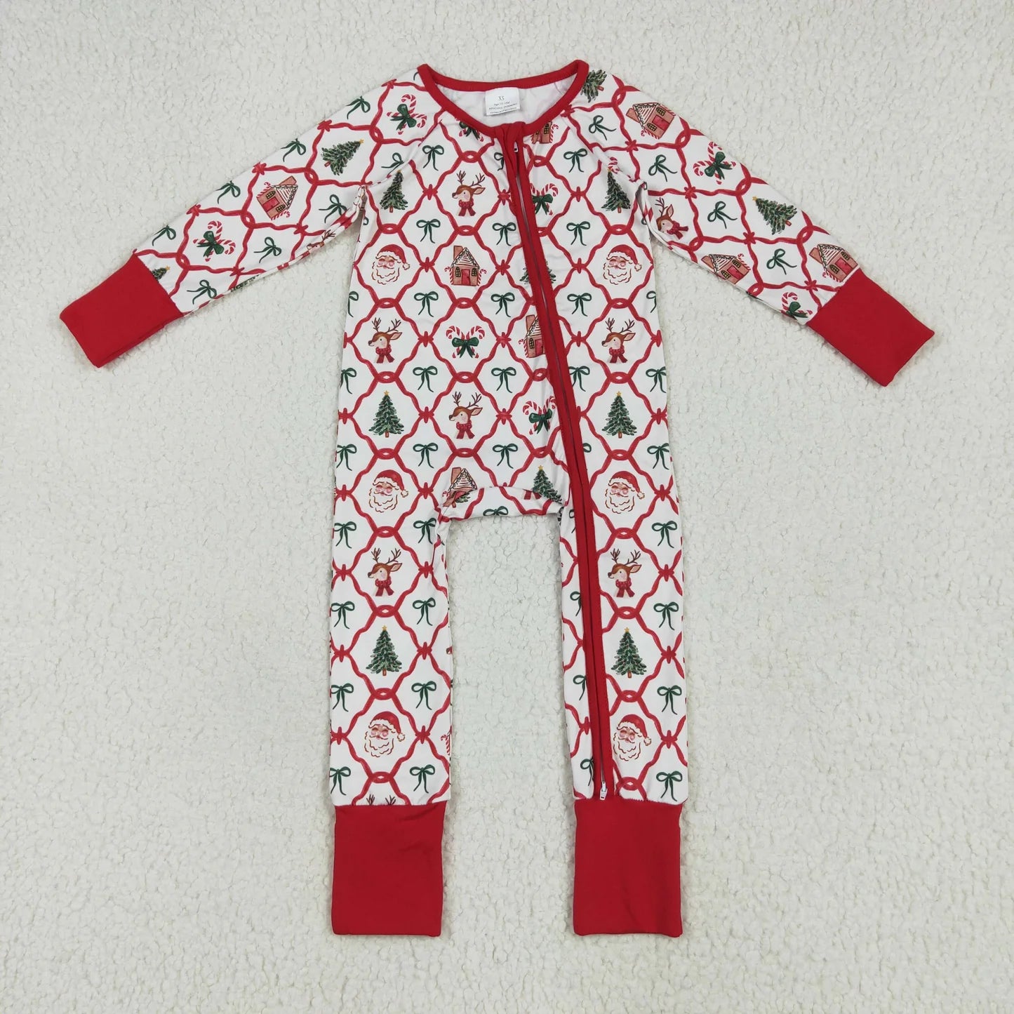 Family Sibling Baby Kids Christmas Red Bows Santa Trees Checked Clothes Sets Rompers Blanked