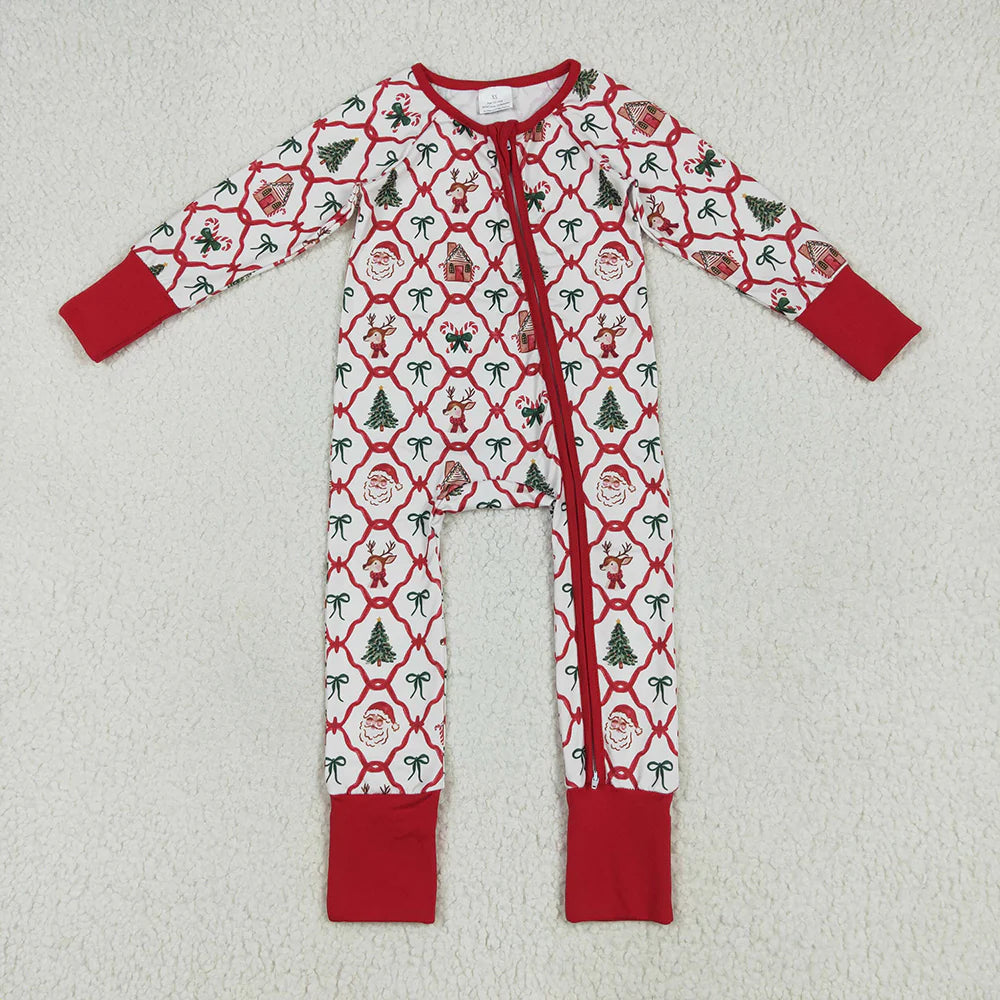 Sibling Baby Holiday Long Sleeve Zipper Footie Romper