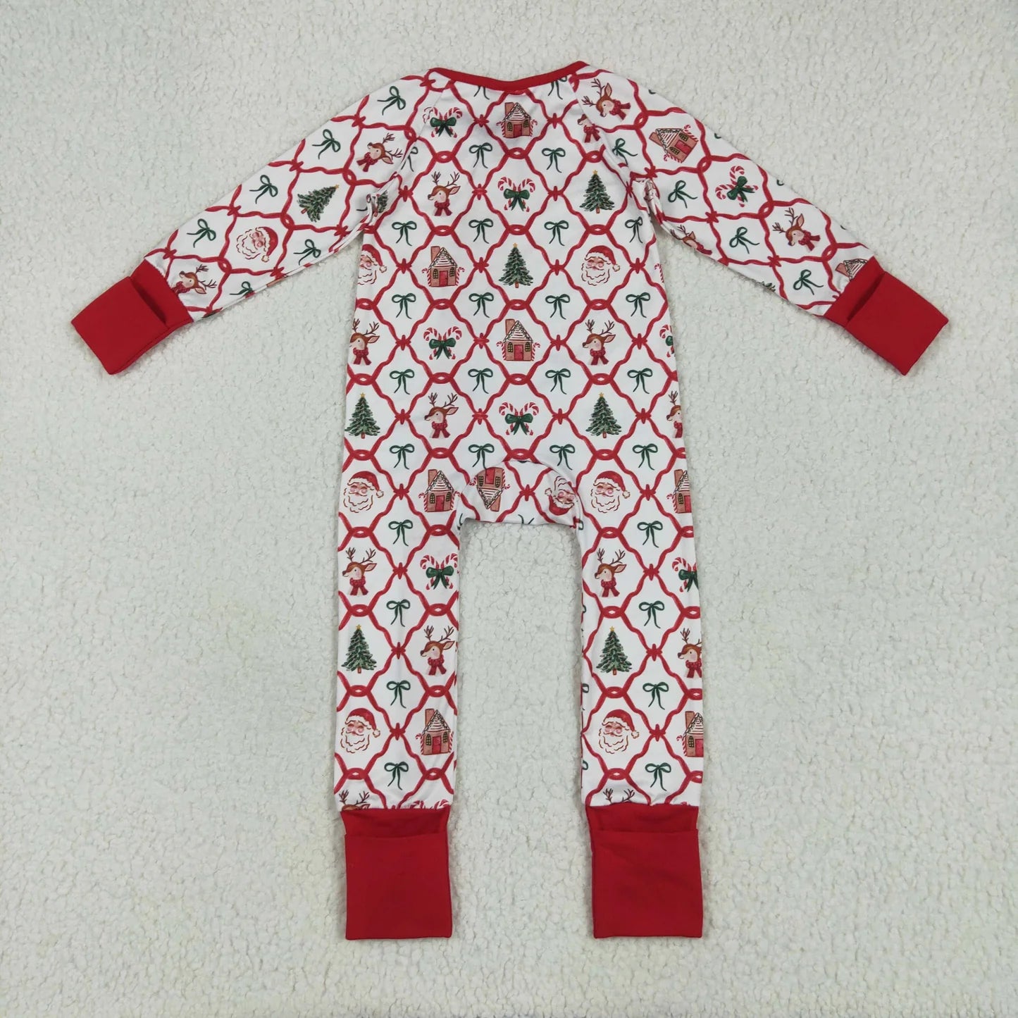 Family Sibling Baby Kids Christmas Red Bows Santa Trees Checked Clothes Sets Rompers Blanked