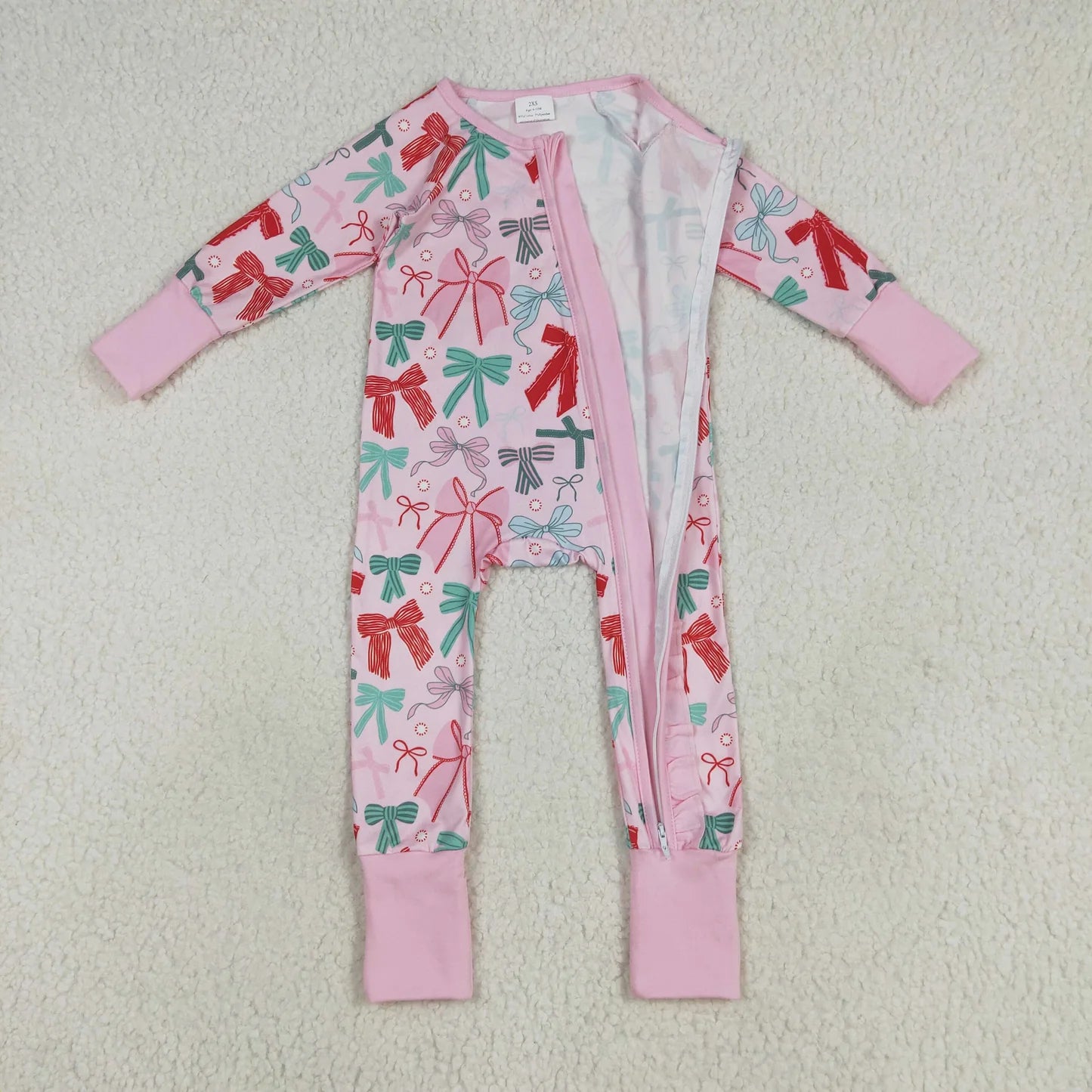 Family Sibling Colorful Bows Pajamas Clothes Sets Zipper Rompers Women Pants Blankets