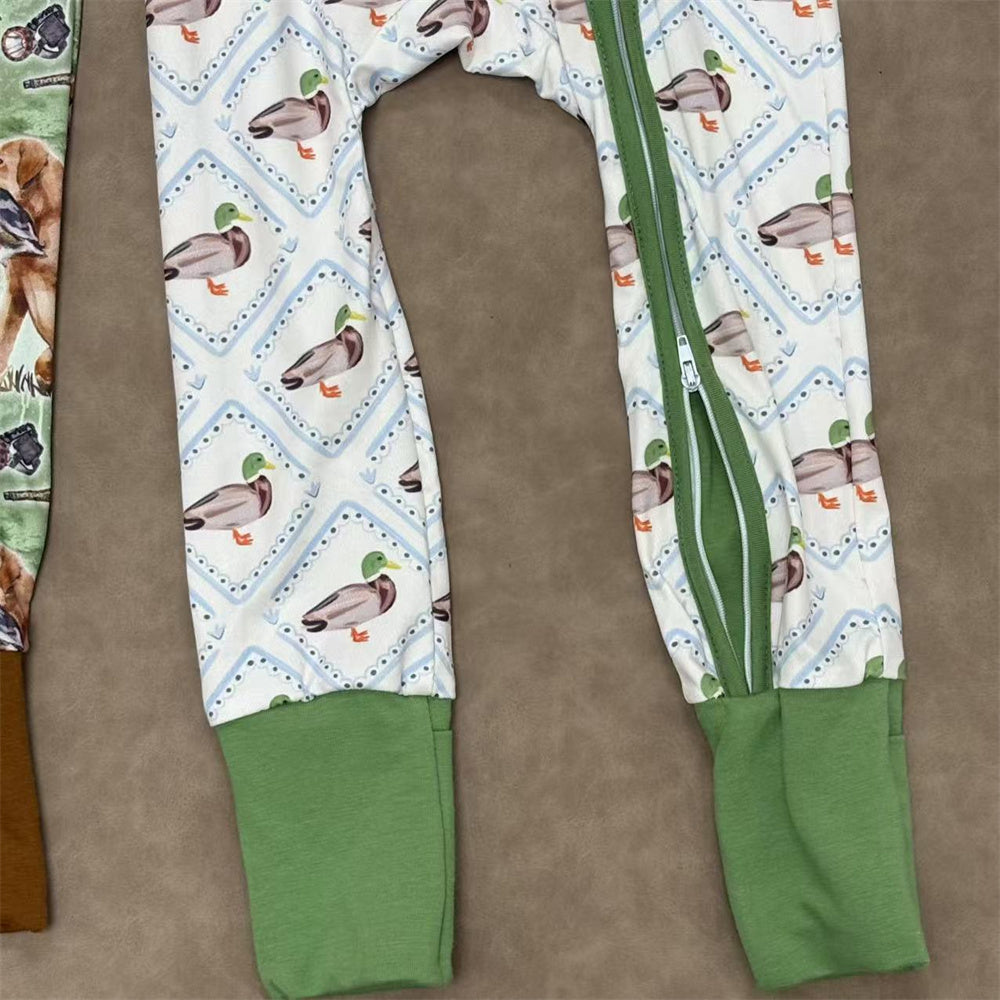 Baby Boys Mallard Duck Long Sleeve Zippy Romper One-piece Bodysuit