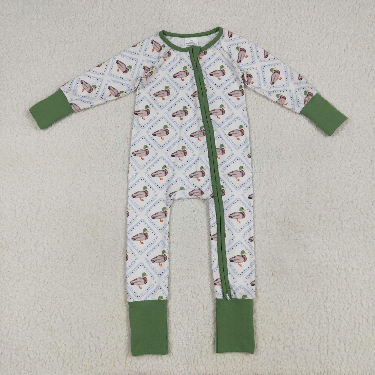 LR2269 Baby Boys Mallard Duck Long Sleeve Zip Romper