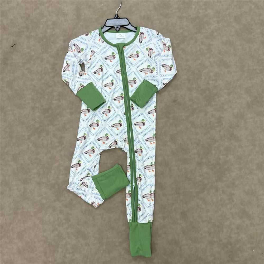 Baby Boys Mallard Duck Long Sleeve Zippy Romper One-piece Bodysuit