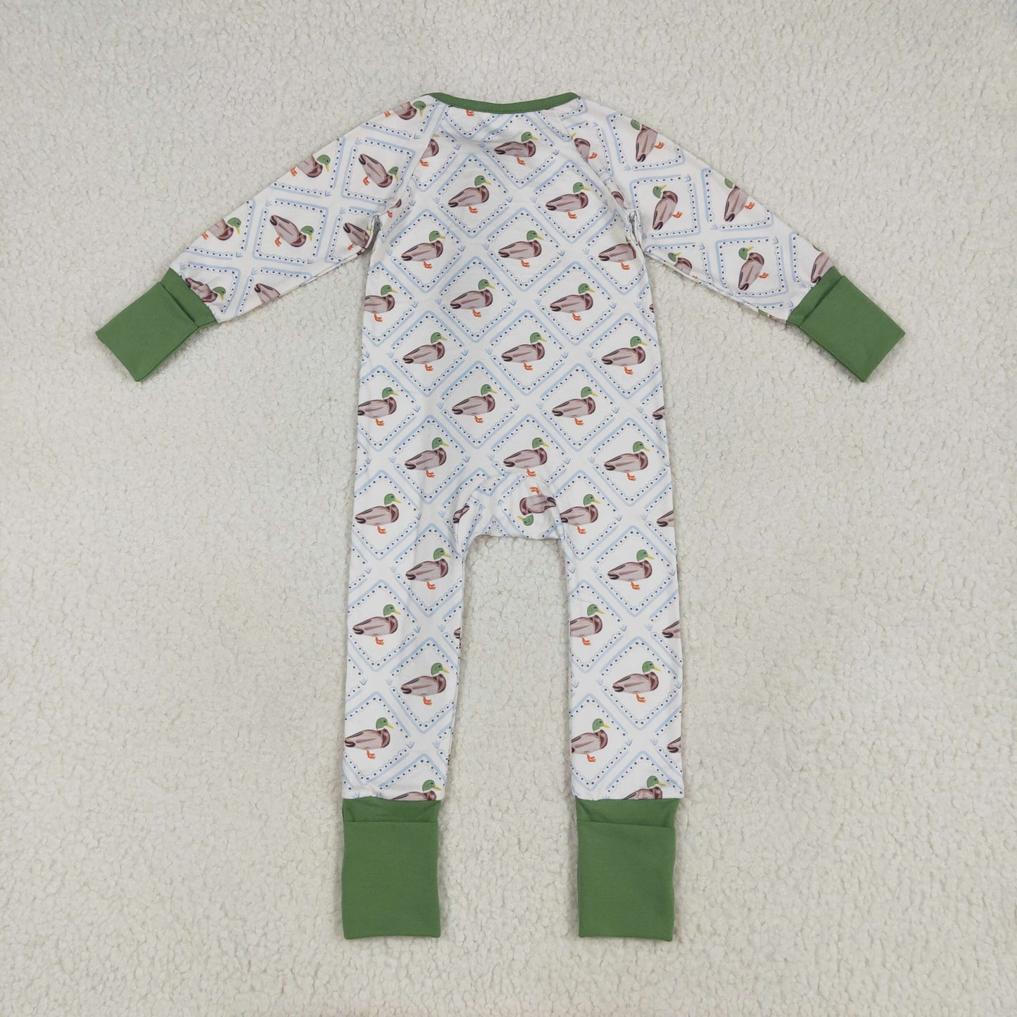 LR2269 Baby Boys Mallard Duck Long Sleeve Zip Romper