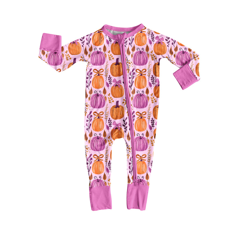 LR2270 Baby Boys Pink Pumpkin Long Sleeve Zip Romper Preorder