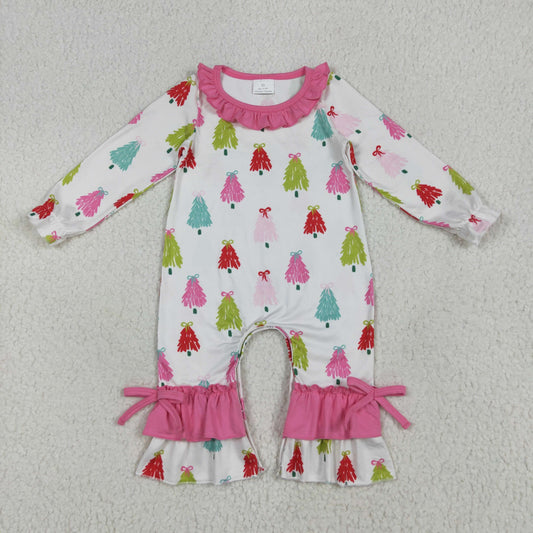 LR2280 Baby Girls Christmas  Tree Long Sleeve Romper