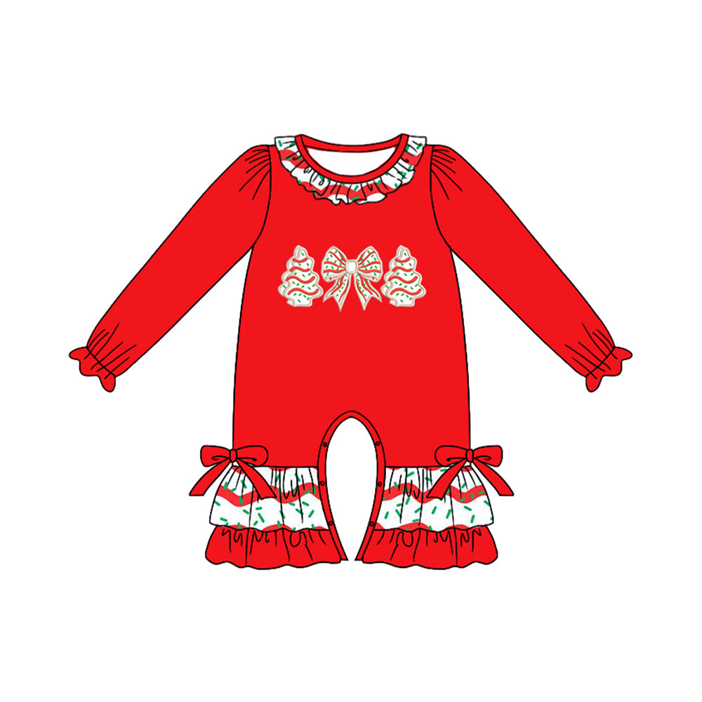 LR2294 Baby Girls Christmas Tree Cake Long Sleeve Romper Preorder