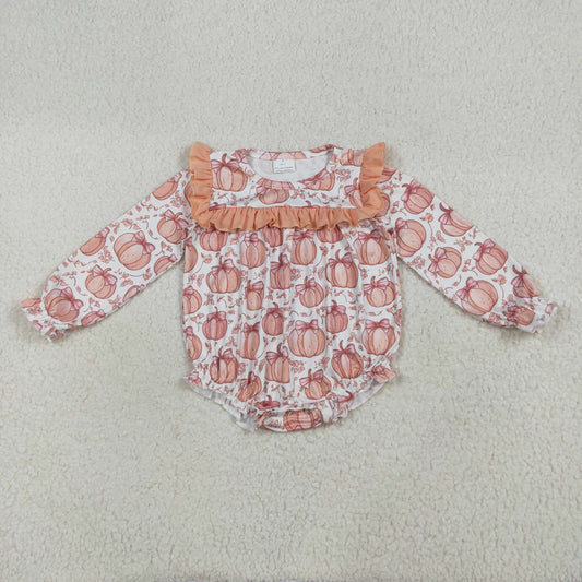 Baby Girls Pumpkin Long Sleeve Bubble Rompre