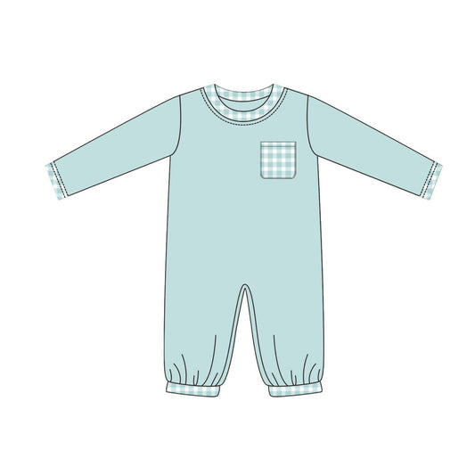 LR2309 Baby Boys Ligght Blue Long Sleeve Romper Preorder