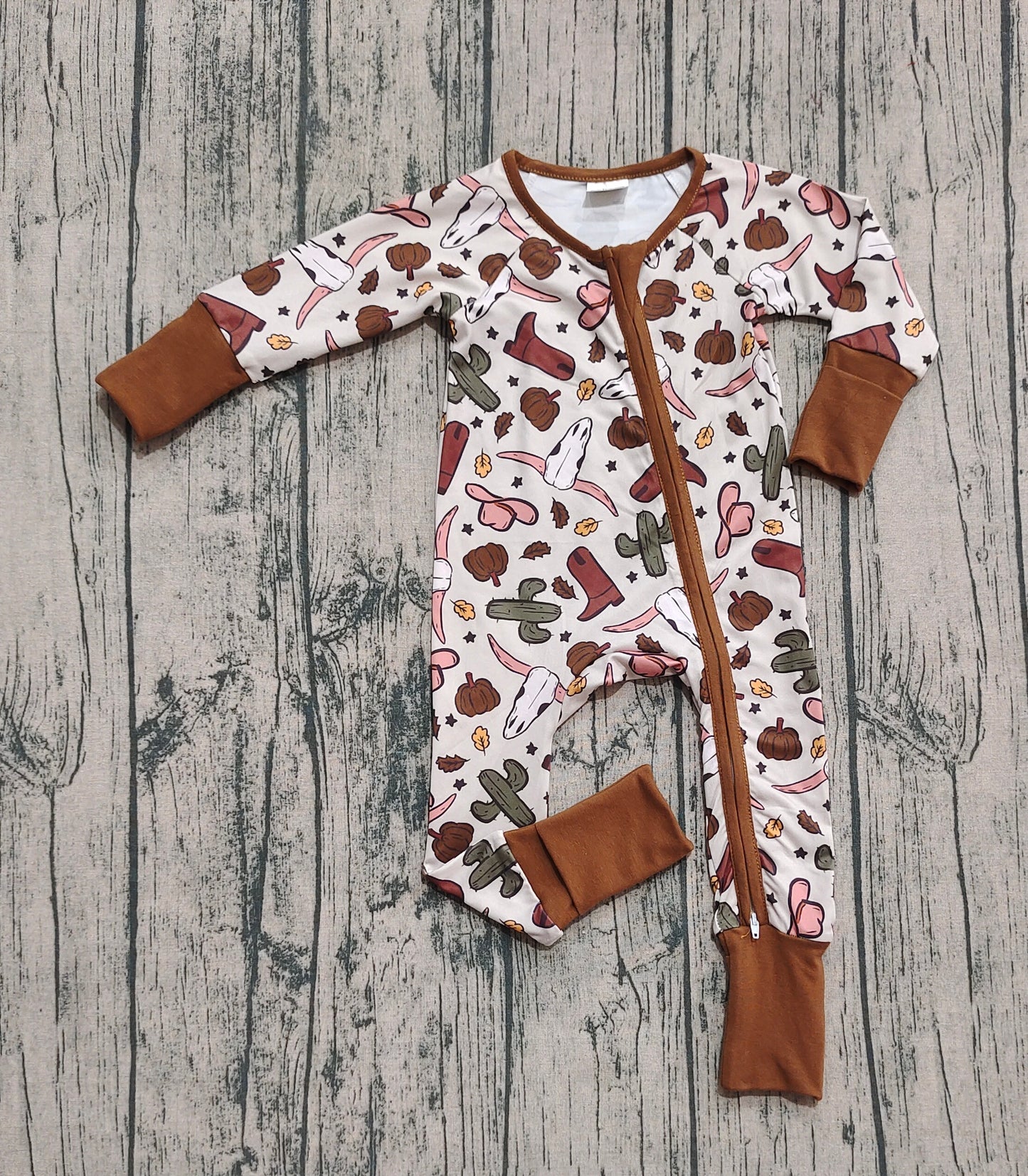 LR2334  Baby Boys Western Long Sleeve Ziper Footie Romper Preorder