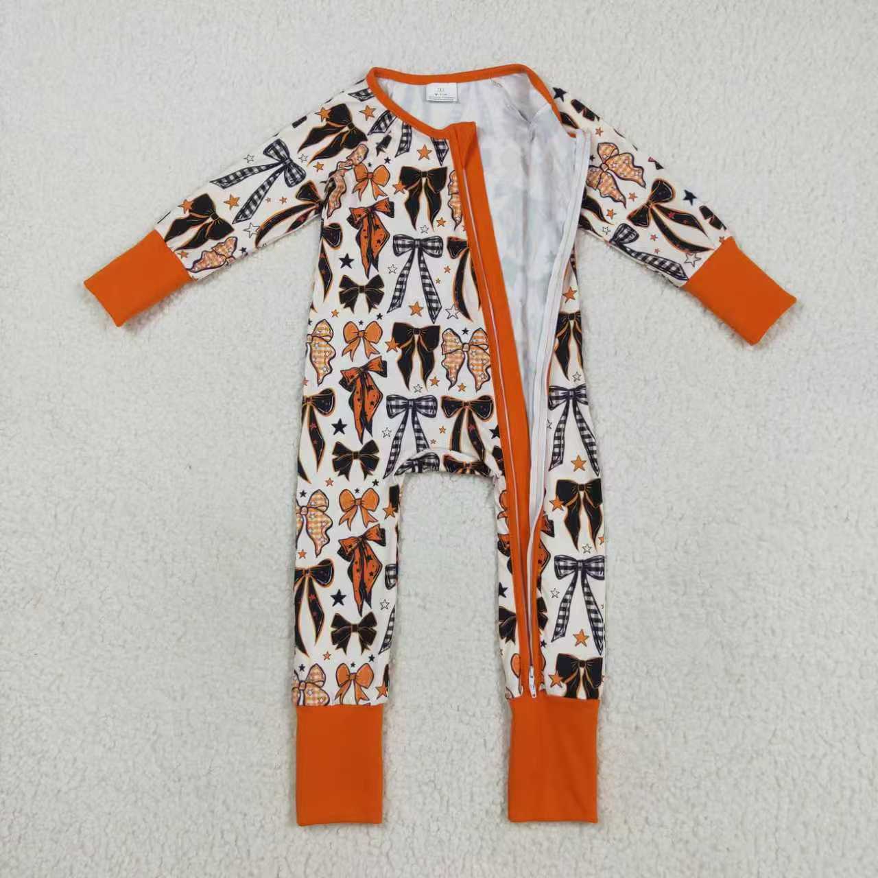 Sibling Baby Girls Halloween Bow Long Sleeve Pajama and Romper