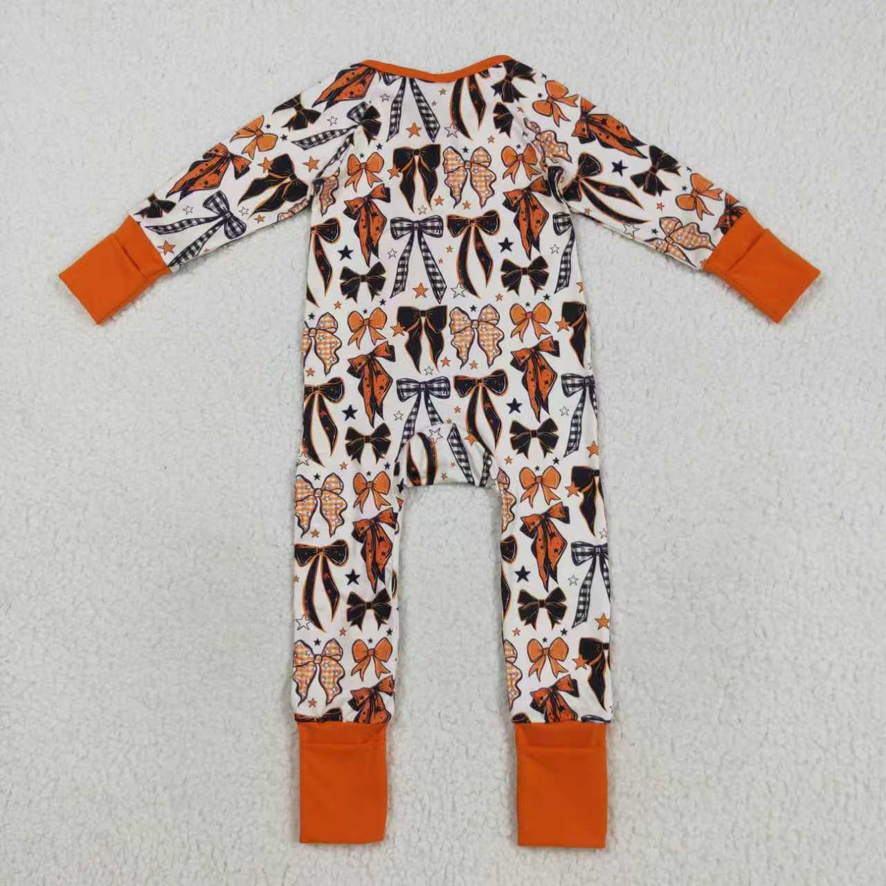 Sibling Baby Girls Halloween Bow Long Sleeve Pajama and Romper