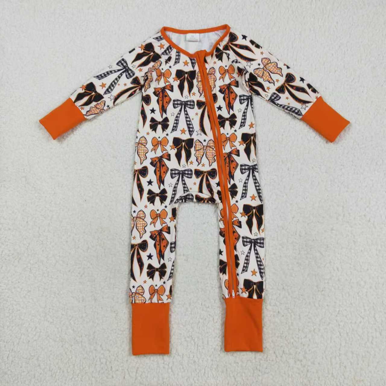 Sibling Baby Girls Halloween Bow Long Sleeve Pajama and Romper