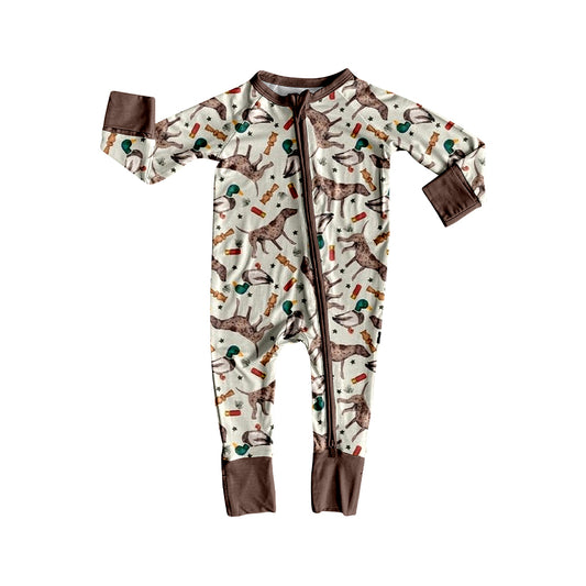 LR2454 Baby Boys Hunting Deer Dog Long Sleeve Zipper Romper preorder