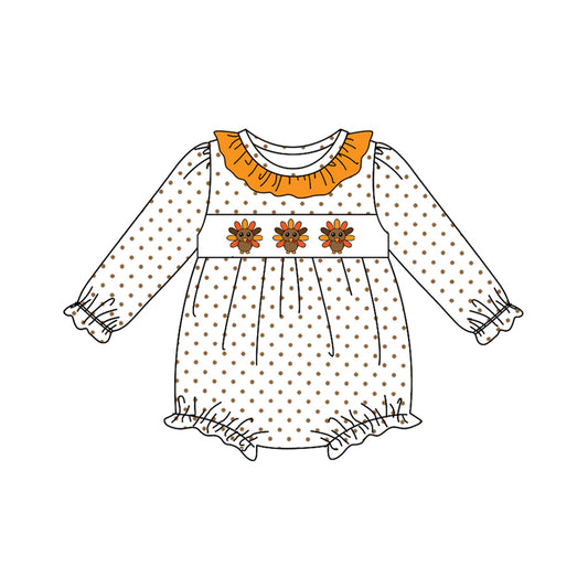 LR2457 Baby Girls Thankgiving Turkey Long Sleeve Bubble Romper Preorder
