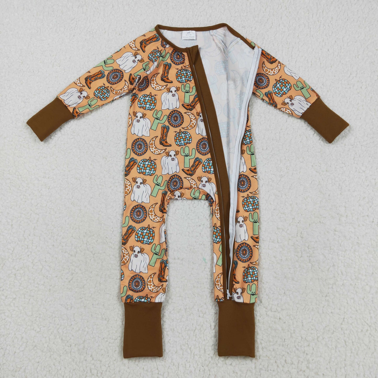 Baby Infant Fall Design Pumpkin Long Sleeve Footed Romper With Zippy