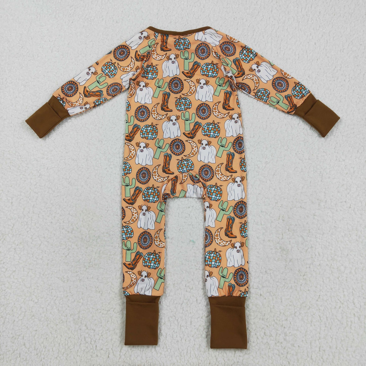 Baby Infant Fall Design Pumpkin Long Sleeve Footed Romper With Zippy