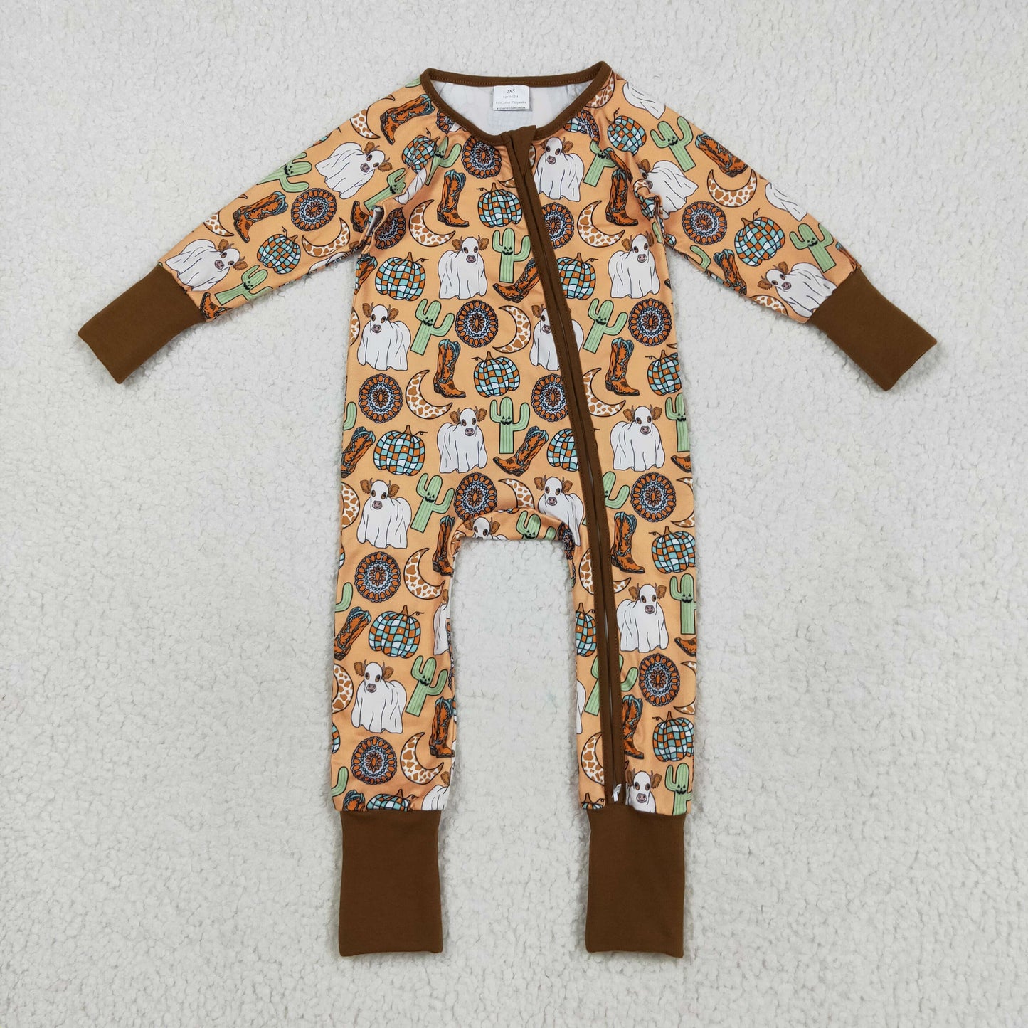 Baby Infant Fall Design Pumpkin Long Sleeve Footed Romper With Zippy