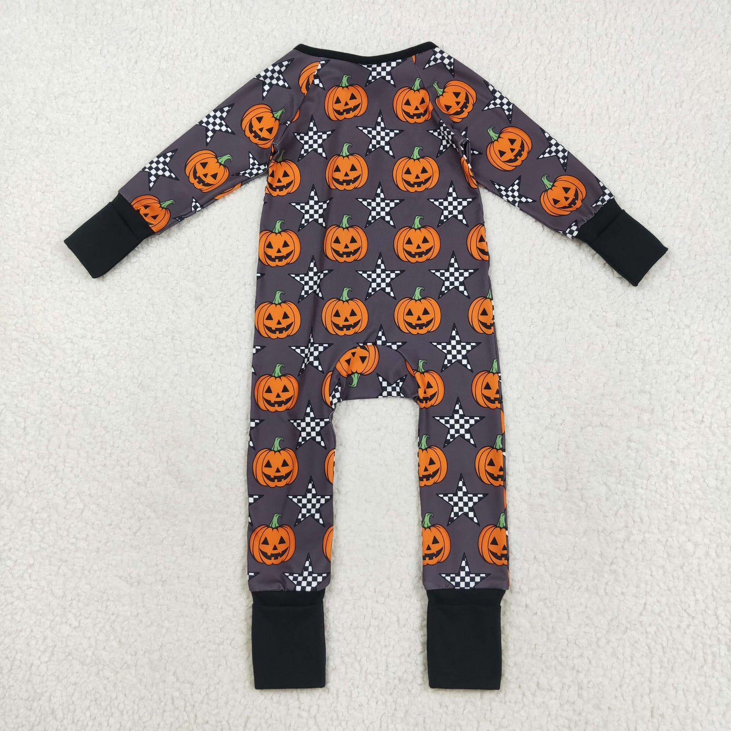 Baby Sibling Halloween Pumpkin Long Sleeve Zippy Footed Romper