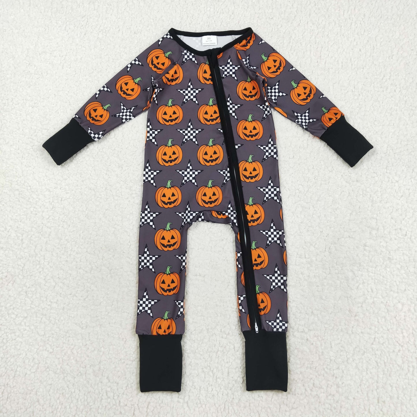 Baby Sibling Halloween Pumpkin Long Sleeve Zippy Footed Romper