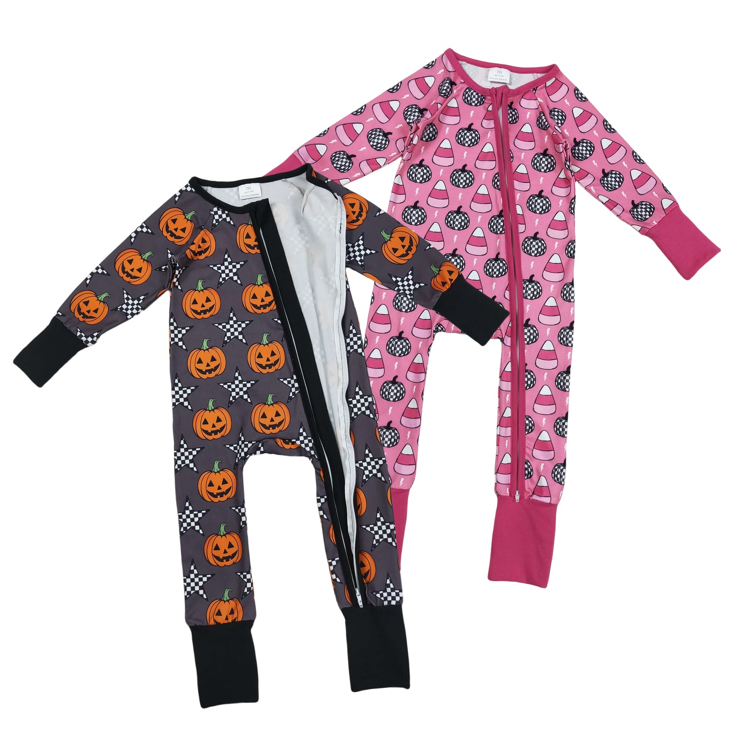 Baby Sibling Halloween Pumpkin Long Sleeve Zippy Footed Romper