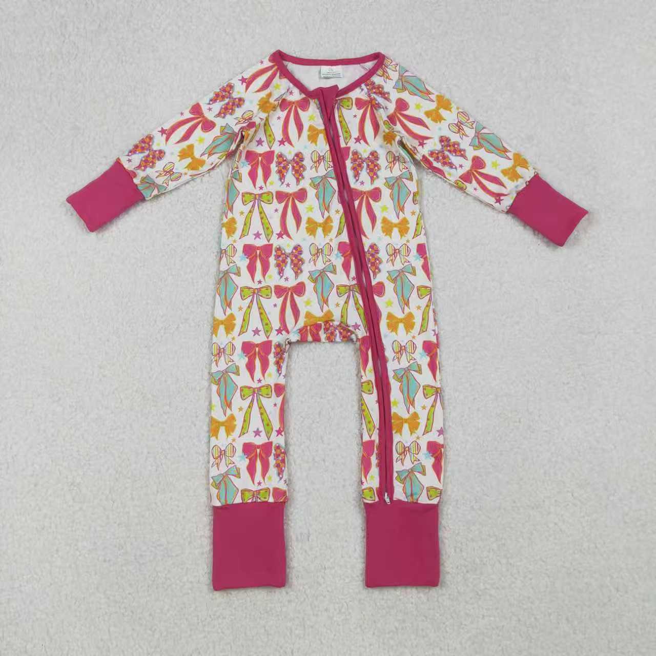 Baby Girls Sibling SIster Bow Print Long Sleeve Pajama Set and Romper