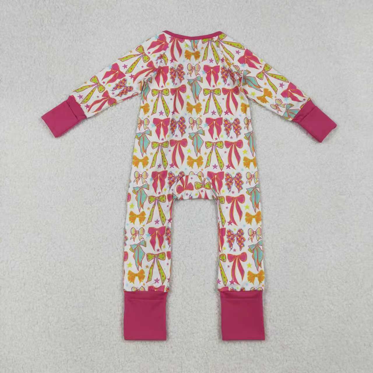 Baby Girls Sibling SIster Bow Print Long Sleeve Pajama Set and Romper