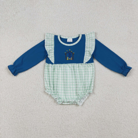 LR2477 Bethlehem Baby Applique Long Sleeve Bubble Romper