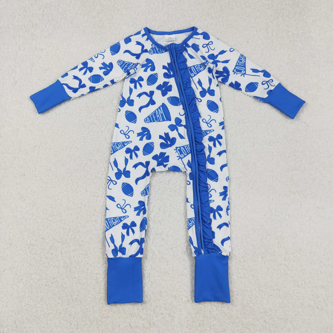 Sibling Baby Girls Blue Bows Football Go  Team Zipper Romper Dress Leggings Pants Skort Bottom