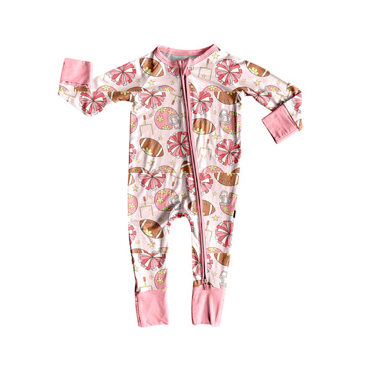 LR2573 Baby Girls Football  Pink Long Sleeve Zipper Romper