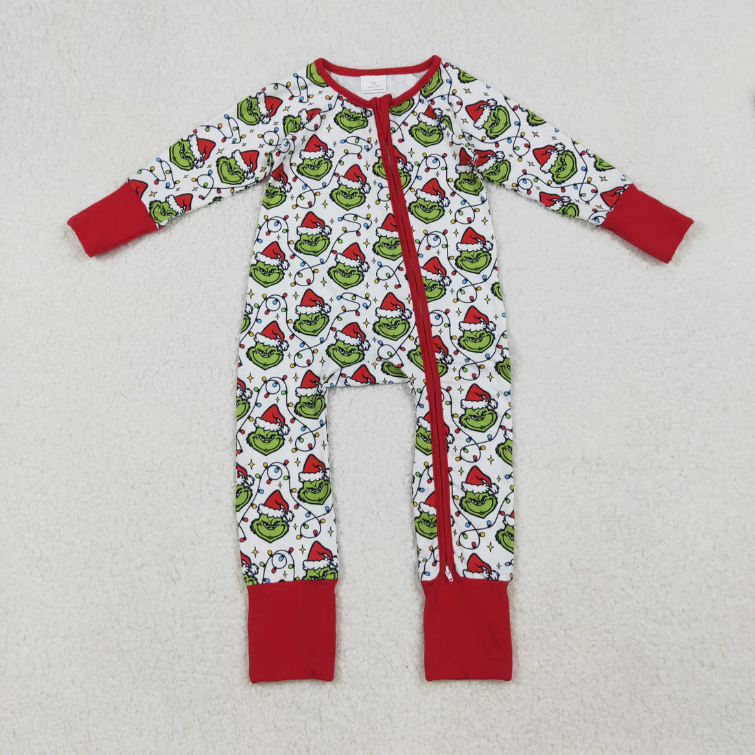 Sibling Baby Kids  Christmas Green Face Pajamas Sets Zipper Footie Rompers Blankets