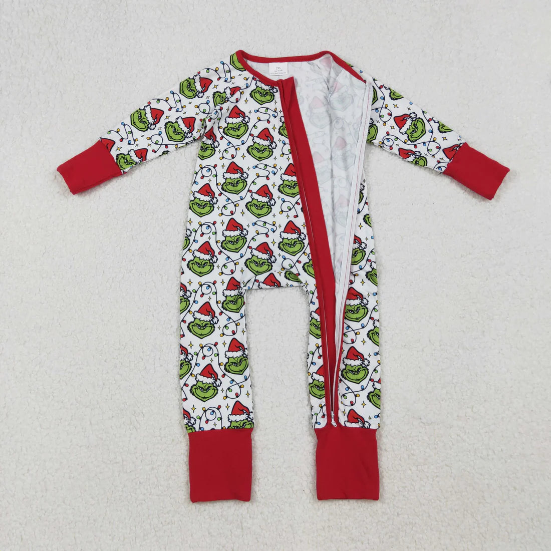 Sibling Baby Kids  Christmas Green Face Pajamas Sets Zipper Footie Rompers Blankets