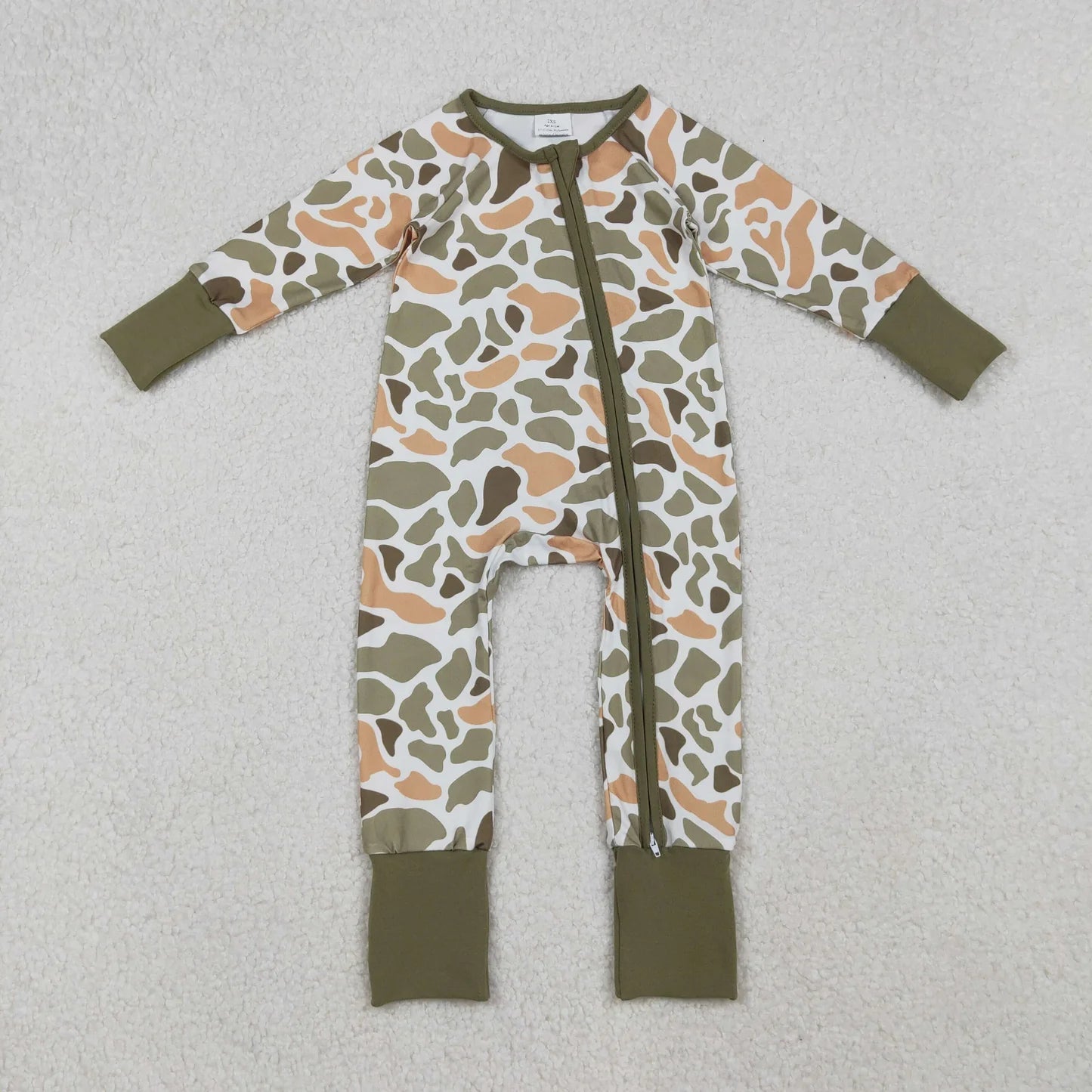 Sibling Baby Girls or Boys Hunting Camo Duck Long Sleeve Two Way Zipper Convertible Rompers