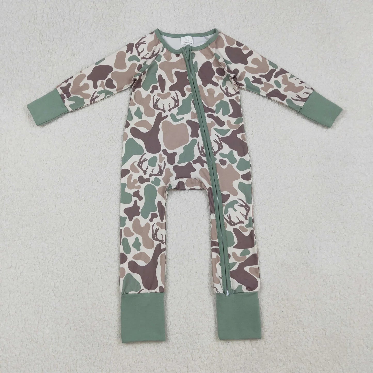 Sibling Baby Girls or Boys Hunting Camo Duck Long Sleeve Two Way Zipper Convertible Rompers