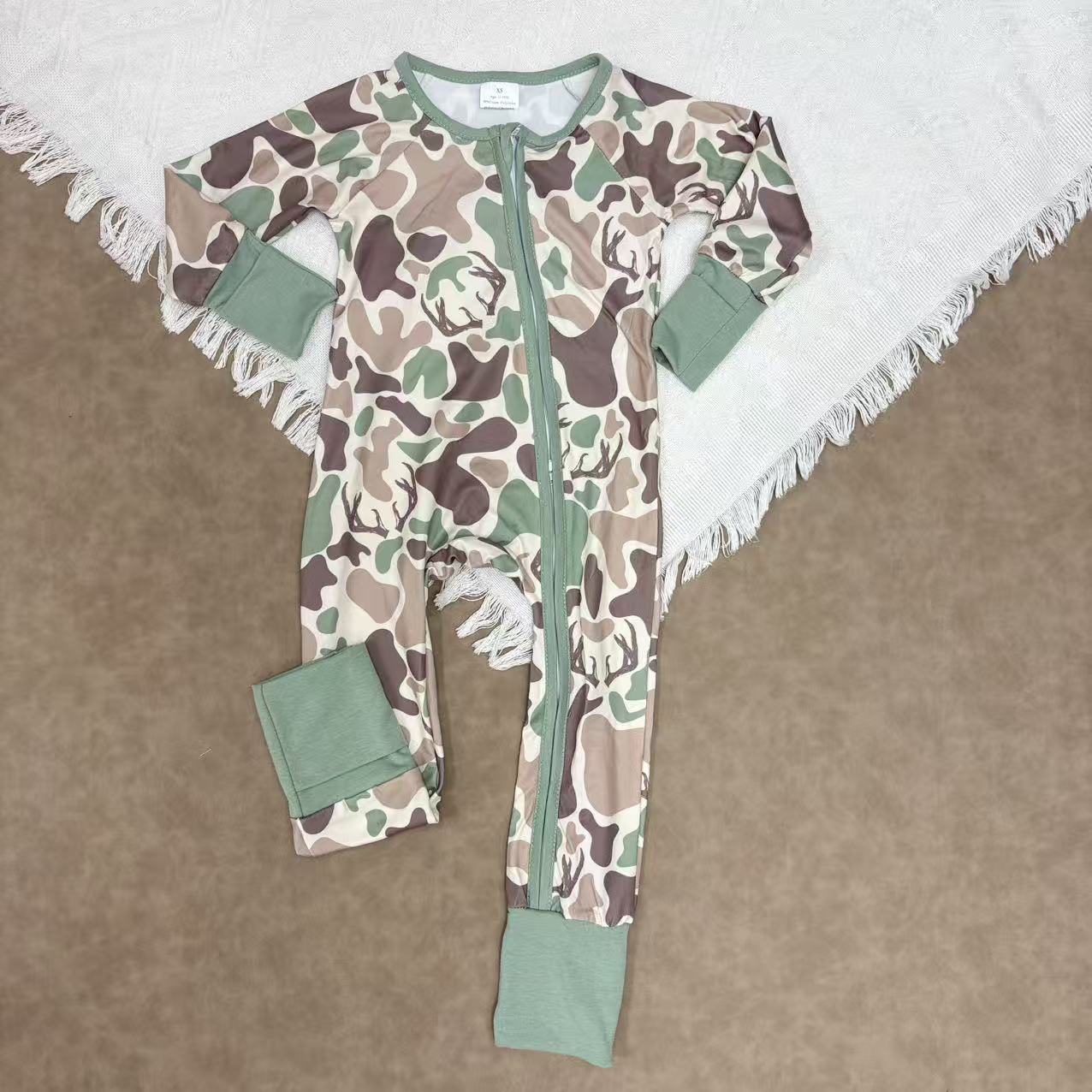 Sibling Baby Boys Camo Long Sleeve Footie Romper With Zippy