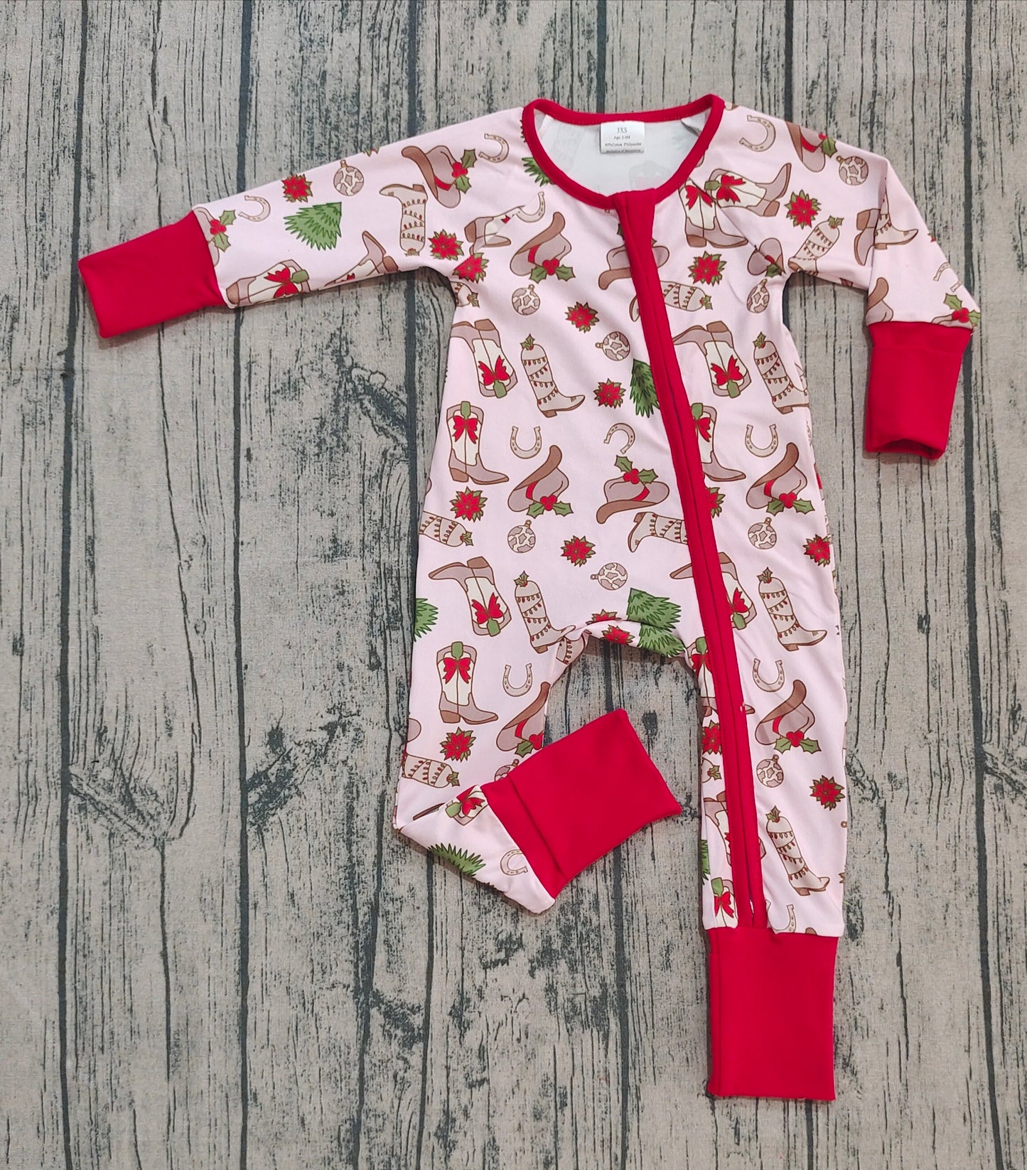 LR2584 Baby Girls Western Boots Long Sleeve Zip Romper Preorder